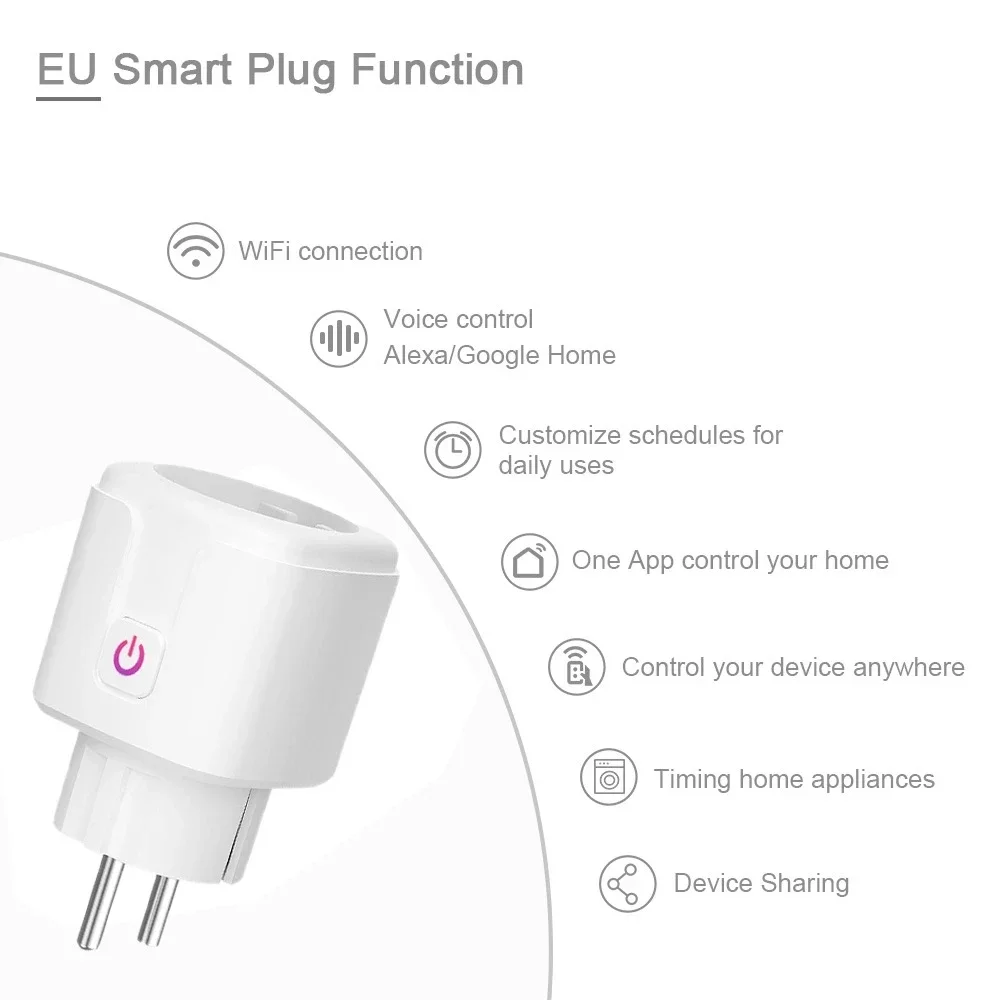 16A Tuya WIFI Plug Smart life Socket Outlet UK EU AU Brazil FR Israel IT Plug APP Remote Control Work For Alexa Google Assistant thumbnail 3