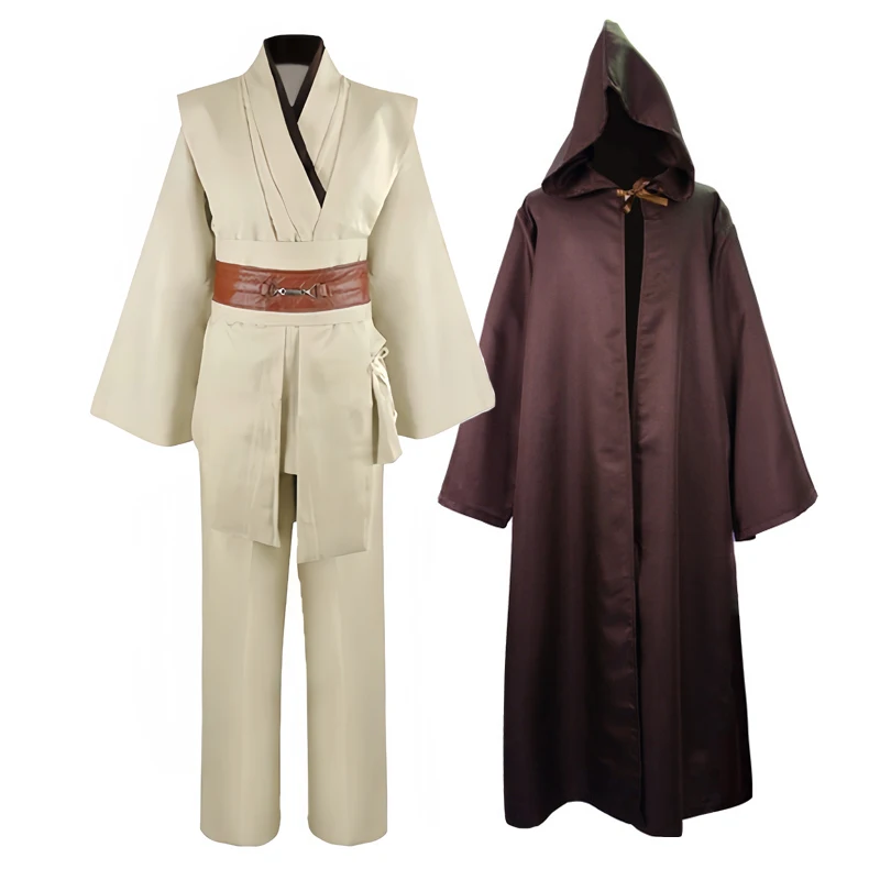 Obi Wan Kenobi Men's Costume Robe Adult Male Jedi Knight Tunic Costume Hooded Uniform Full Set Halloween Cosplay Cloak thumbnail 3