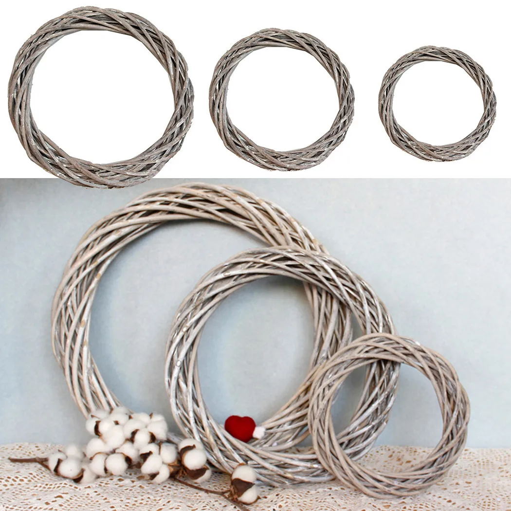 20cm/25cm/30cm Christmas Rattan Ring Wreath Wicker Vine Garland Hanging Wedding Grey Wreath Kindergarten Photography Decoration thumbnail 4