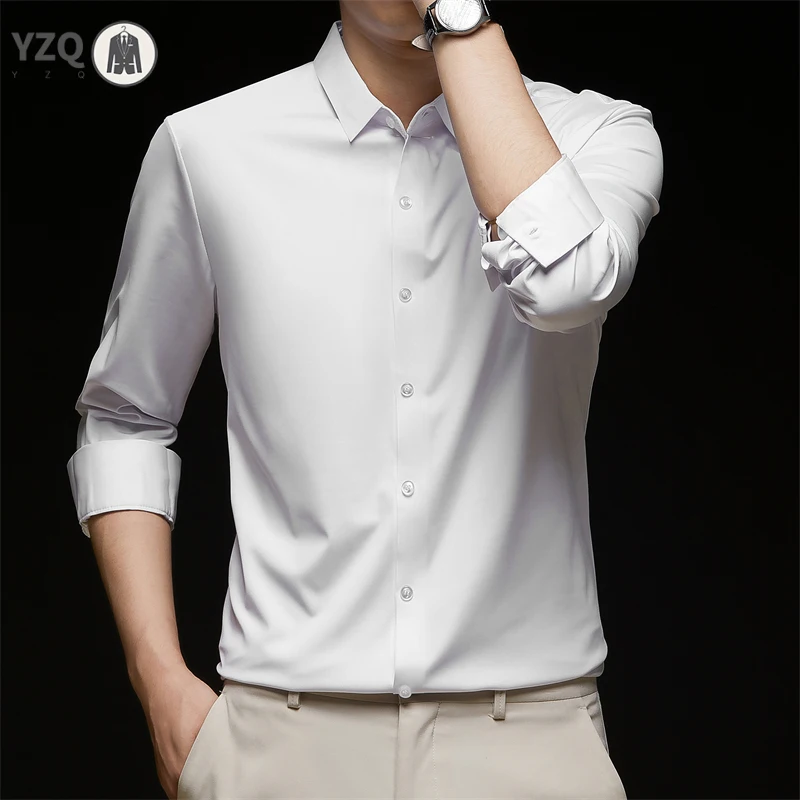 New Men's Business Casual Long Sleeved Solid Color Shirt Wrinkle Resistant Wrinkle Free Comfortable All Season Versatile Top thumbnail 5