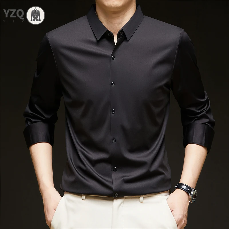 New Men's Business Casual Long Sleeved Solid Color Shirt Wrinkle Resistant Wrinkle Free Comfortable All Season Versatile Top thumbnail 6