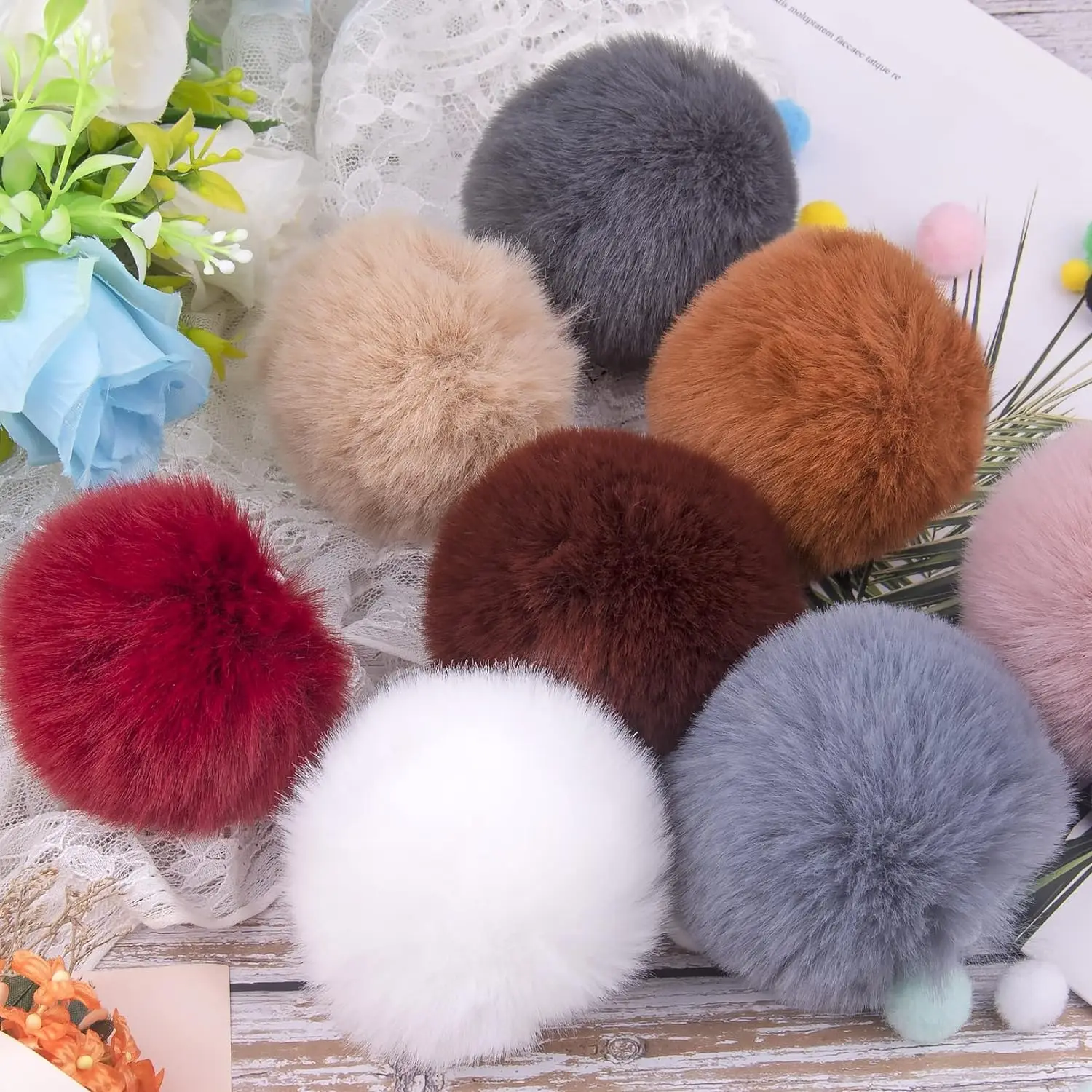 10Pcs 7cm Faux Rex Rabbit Fur Pompom Balls Artificial Fluffy Soft Pompons DIY Pom Poms Handmade Clothing Sewing Crafts Supplies thumbnail 6