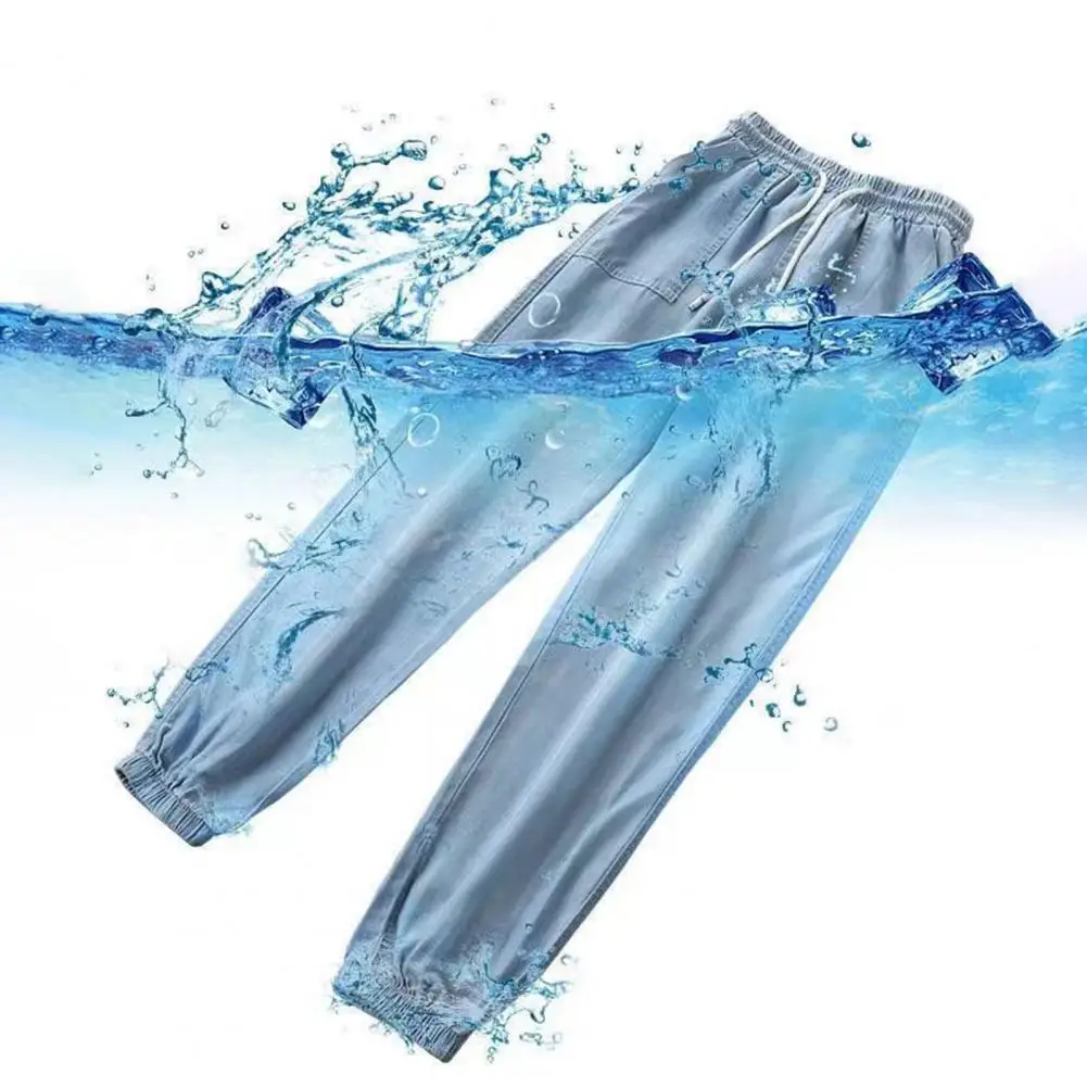 Summer Thin Ice Silk Jeans Women Elastic High Waist Drawstring Harem Pants Loose All-matched Beam Leg Nine Points Denim Pants thumbnail 6