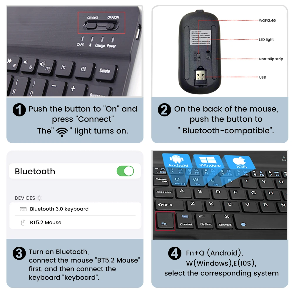 Wireless Keyboard Spanish French Azerty Russian Korean With N Mini Bluetooth For iPad Mac Tablet PC Phone Cell Laptop And Mouse thumbnail 3