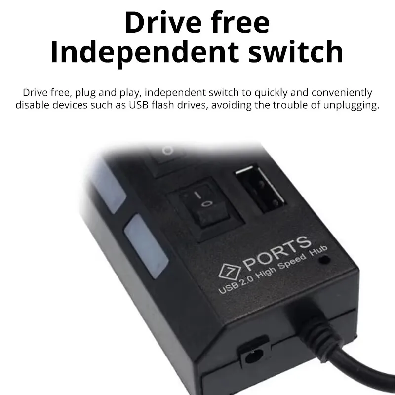 Switch Extension Hub 7-port USB2.0 Hub Computer USB Extension Hub One Drag Seven USB2.0 Splitter PC Laptop Desktop thumbnail 2