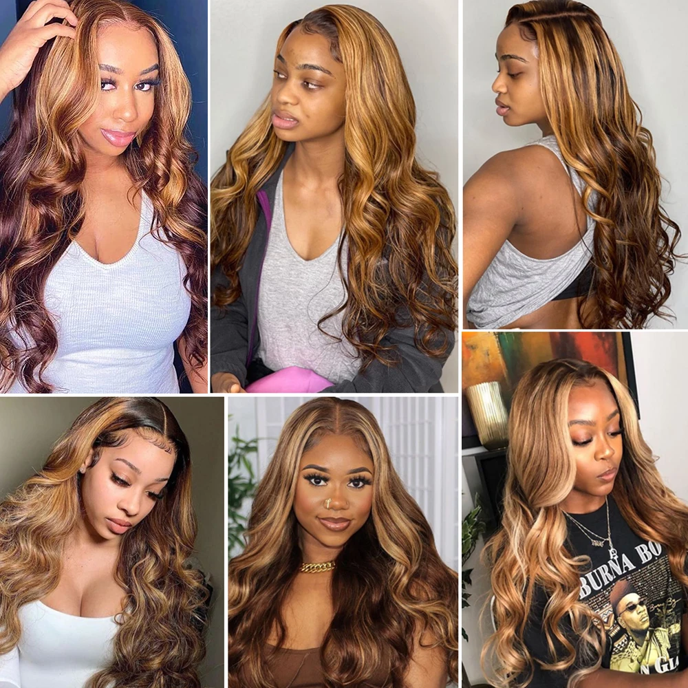Highlight Wig 100% Human Hair 13x6 Hd Lace Frontal Wig Honey Blonde Lace Front Wigs human Hair Body Wave 4x4 5x5 Closure Wig thumbnail 5