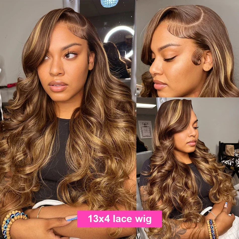 Highlight Wig 100% Human Hair 13x6 Hd Lace Frontal Wig Honey Blonde Lace Front Wigs human Hair Body Wave 4x4 5x5 Closure Wig thumbnail 4