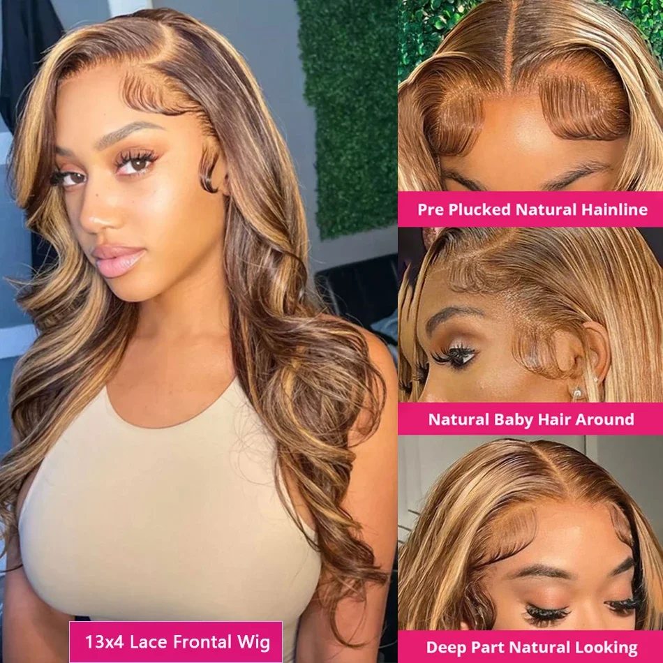 Highlight Wig 100% Human Hair 13x6 Hd Lace Frontal Wig Honey Blonde Lace Front Wigs human Hair Body Wave 4x4 5x5 Closure Wig thumbnail 3