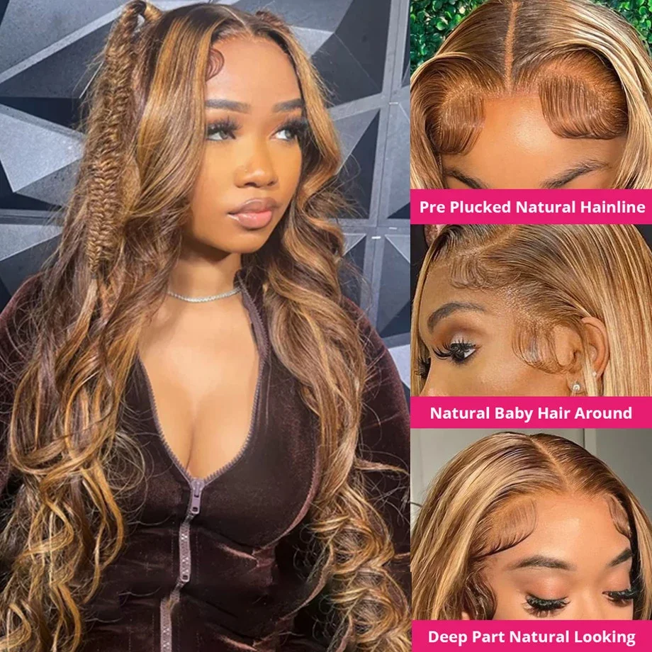 Highlight Wig 100% Human Hair 13x6 Hd Lace Frontal Wig Honey Blonde Lace Front Wigs human Hair Body Wave 4x4 5x5 Closure Wig thumbnail 2