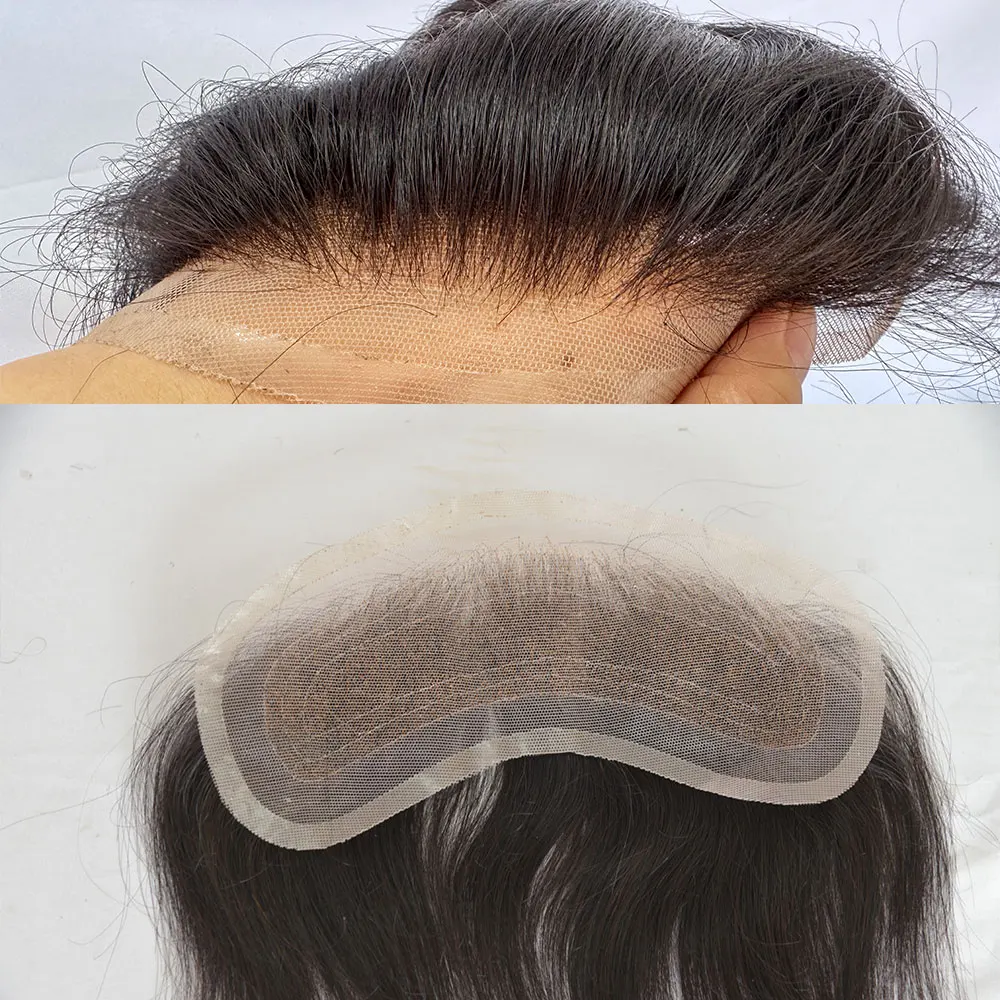Men's Hairline Toupee Black Hair for Frontal Hairpiece Full Lace V-Shape Topper Natural Hairline Bleached Knots System 1.57X7.08 thumbnail 3