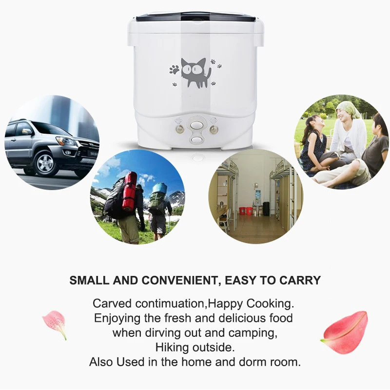 Portable Electric Mini Rice Cooker MultiCooker Rice Cooker Household 220V for Car 12V Truck 24V Cooking Machine Lunch Box Warmer thumbnail 5