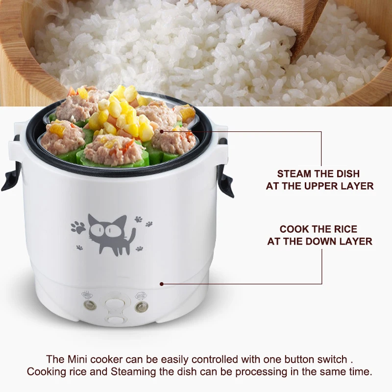 Portable Electric Mini Rice Cooker MultiCooker Rice Cooker Household 220V for Car 12V Truck 24V Cooking Machine Lunch Box Warmer thumbnail 2