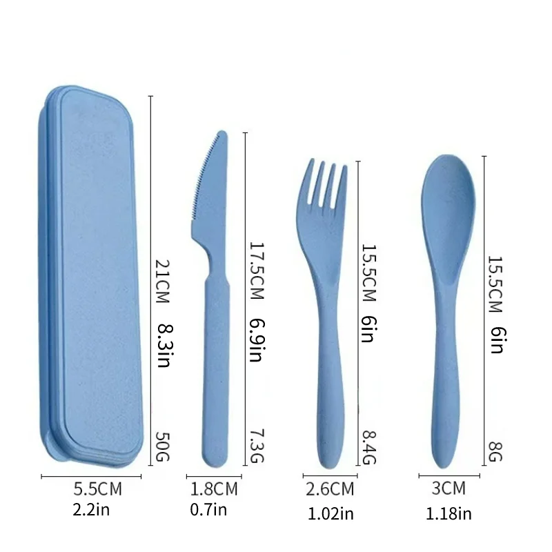 3Pcs Wheat Straw Dinnerware Set Portable Tableware Knife Fork Spoon Eco-Friendly Travel Cutlery  Utensil Box Chopsticks thumbnail 6