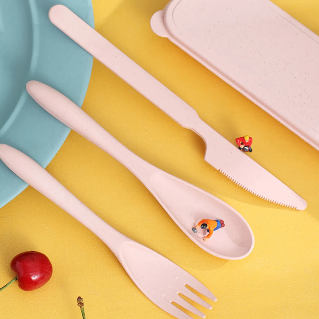 3Pcs Wheat Straw Dinnerware Set Portable Tableware Knife Fork Spoon Eco-Friendly Travel Cutlery  Utensil Box Chopsticks thumbnail 4
