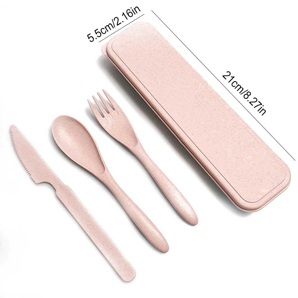 3Pcs Wheat Straw Dinnerware Set Portable Tableware Knife Fork Spoon Eco-Friendly Travel Cutlery  Utensil Box Chopsticks thumbnail 5