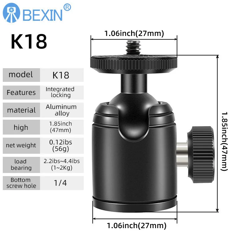 BEXIN 1/4 Thread Mini Tripod Ball Head 360 Degree Swivel used for camera extension bracket flash Mobile phone selfie stick thumbnail 2