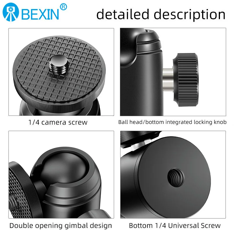 BEXIN 1/4 Thread Mini Tripod Ball Head 360 Degree Swivel used for camera extension bracket flash Mobile phone selfie stick thumbnail 4