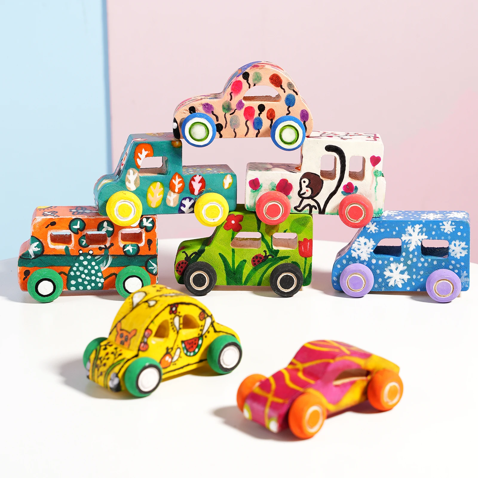 DIY handmade wooden graffiti car, children's colorful painting and coloring model, toy, three-dimensional coloring building bloc thumbnail 4