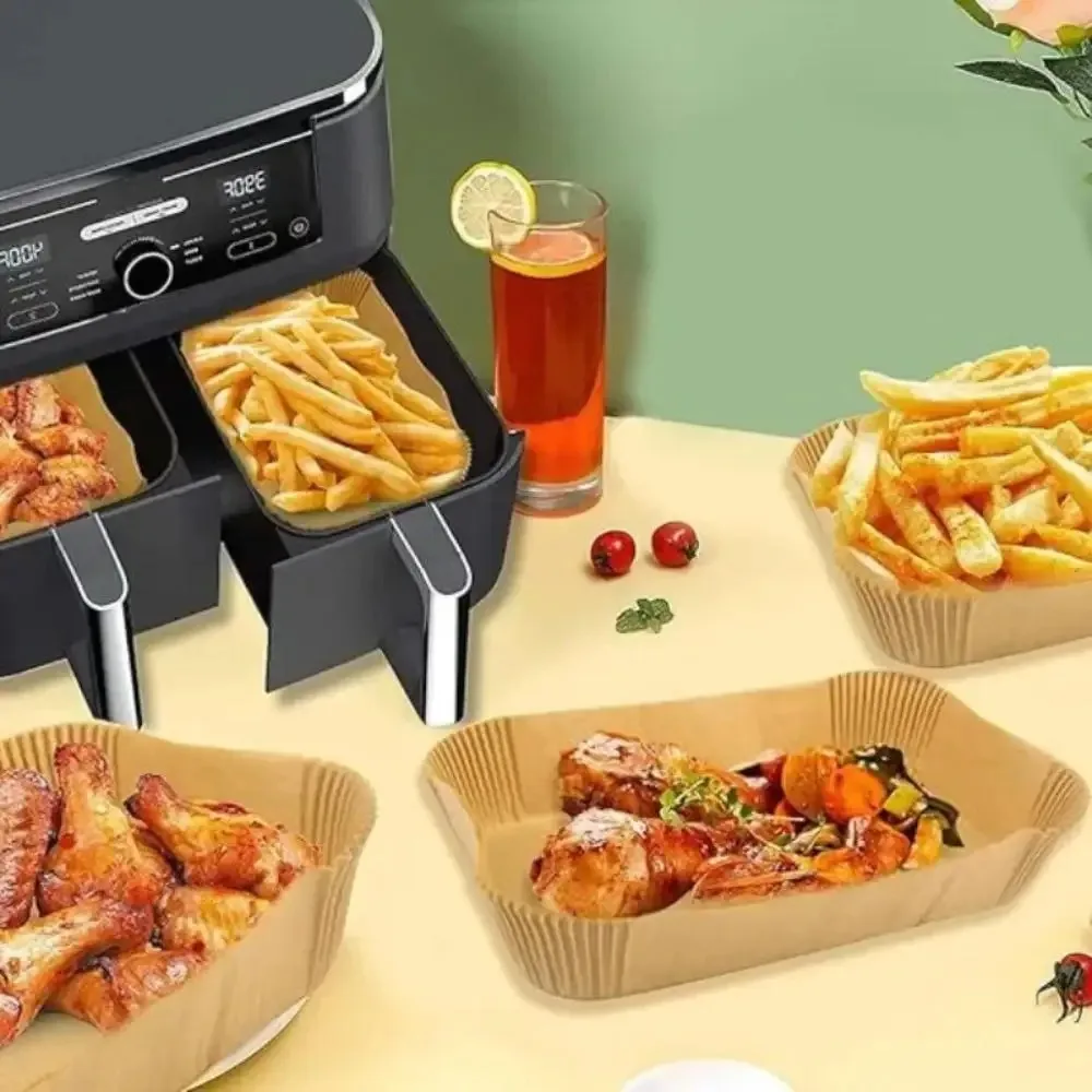 50/100pcs Disposable Air Fryer Paper Rectangle Kitchen Baking Airfryer Mat Oilproof Micro-wave Barbecue Baking Paper Accessories thumbnail 2