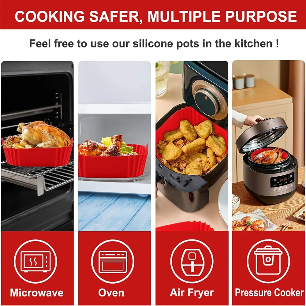 Reusable Airfryer Pan Liner Accessories Silicone Air Fryers Oven Baking Tray Pizza Chicken Airfryer Non-stick Silicone Mould thumbnail 3