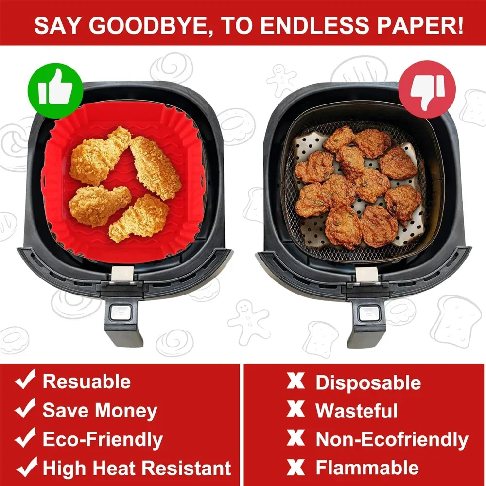 Reusable Airfryer Pan Liner Accessories Silicone Air Fryers Oven Baking Tray Pizza Chicken Airfryer Non-stick Silicone Mould thumbnail 5