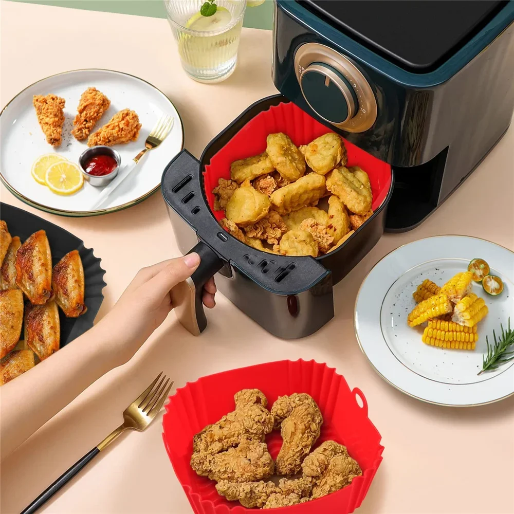 Reusable Airfryer Pan Liner Accessories Silicone Air Fryers Oven Baking Tray Pizza Chicken Airfryer Non-stick Silicone Mould thumbnail 4