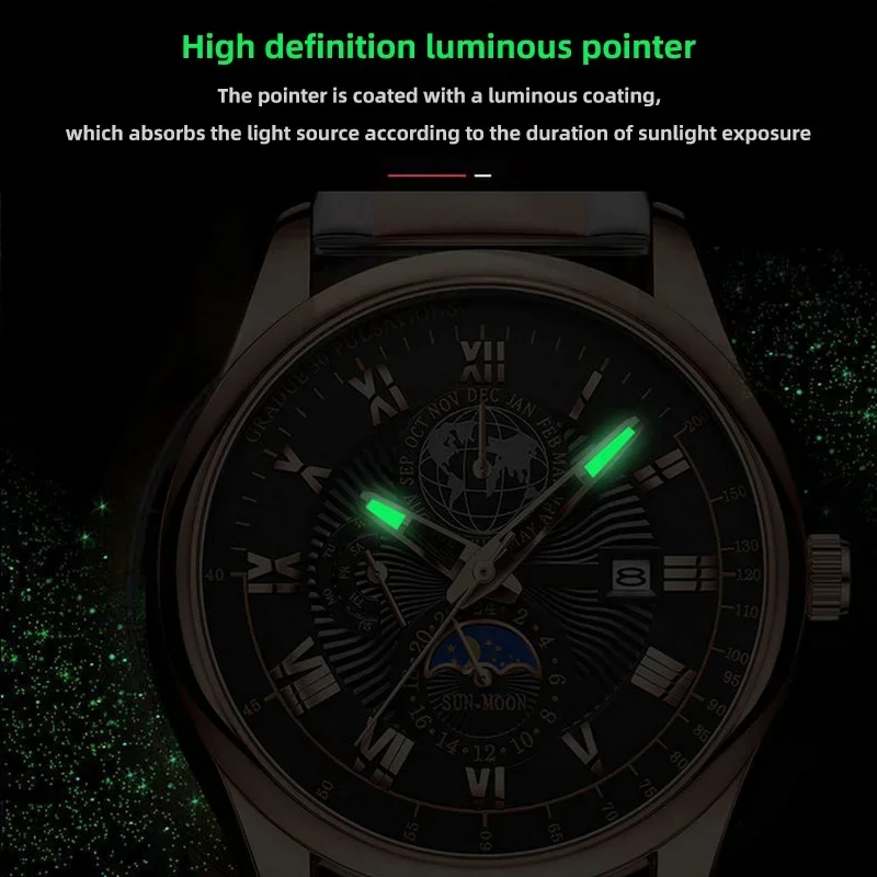 2024 Fashion Men Watch Fashion Top Luxury Sport Men's Wristwatch Waterproof Luminous Leather Date Quartz Watches Man Clock thumbnail 4
