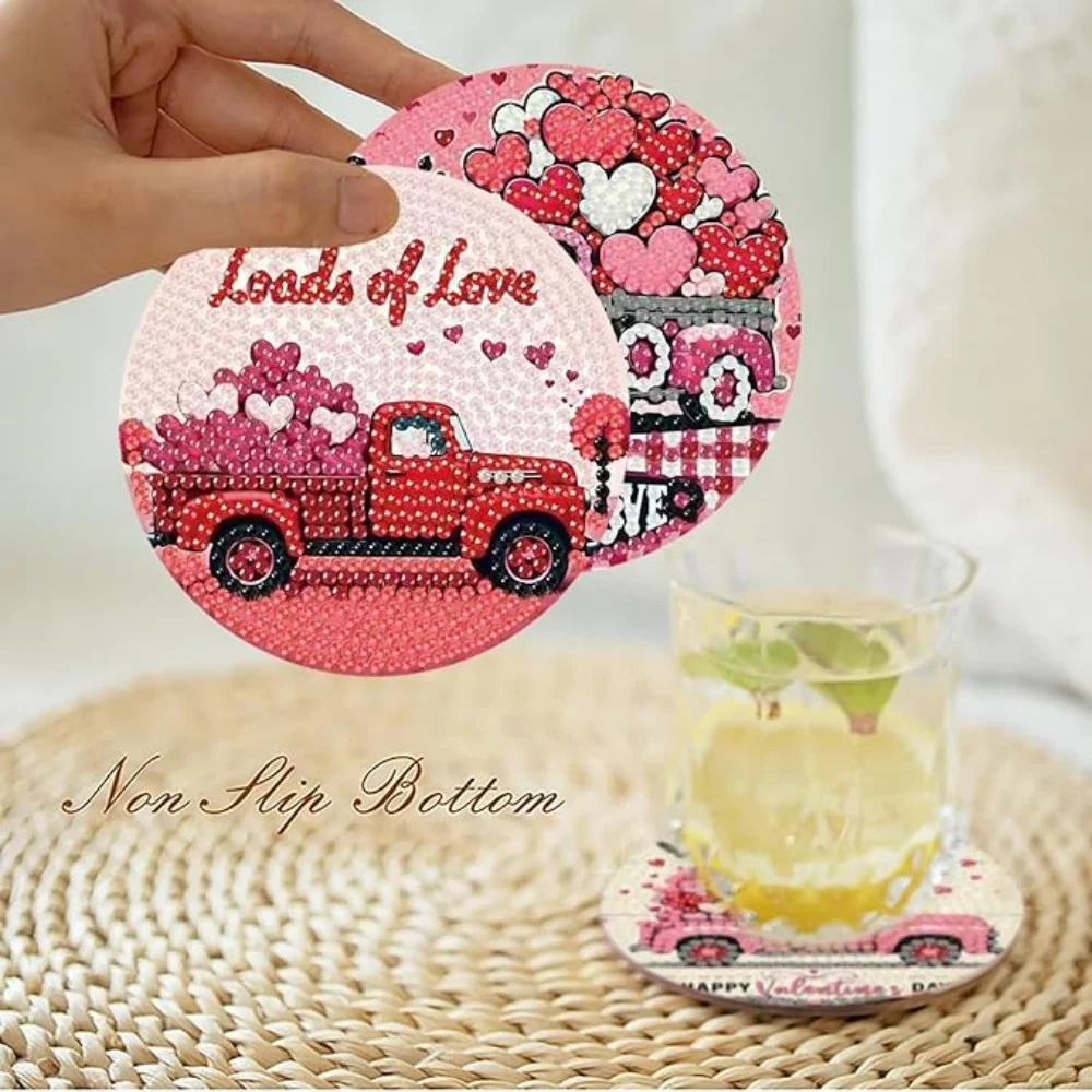 8 pieces/set rose and diamond painting coaster set, DIY coaster with holder, beginner and adult diamond craft gift thumbnail 3