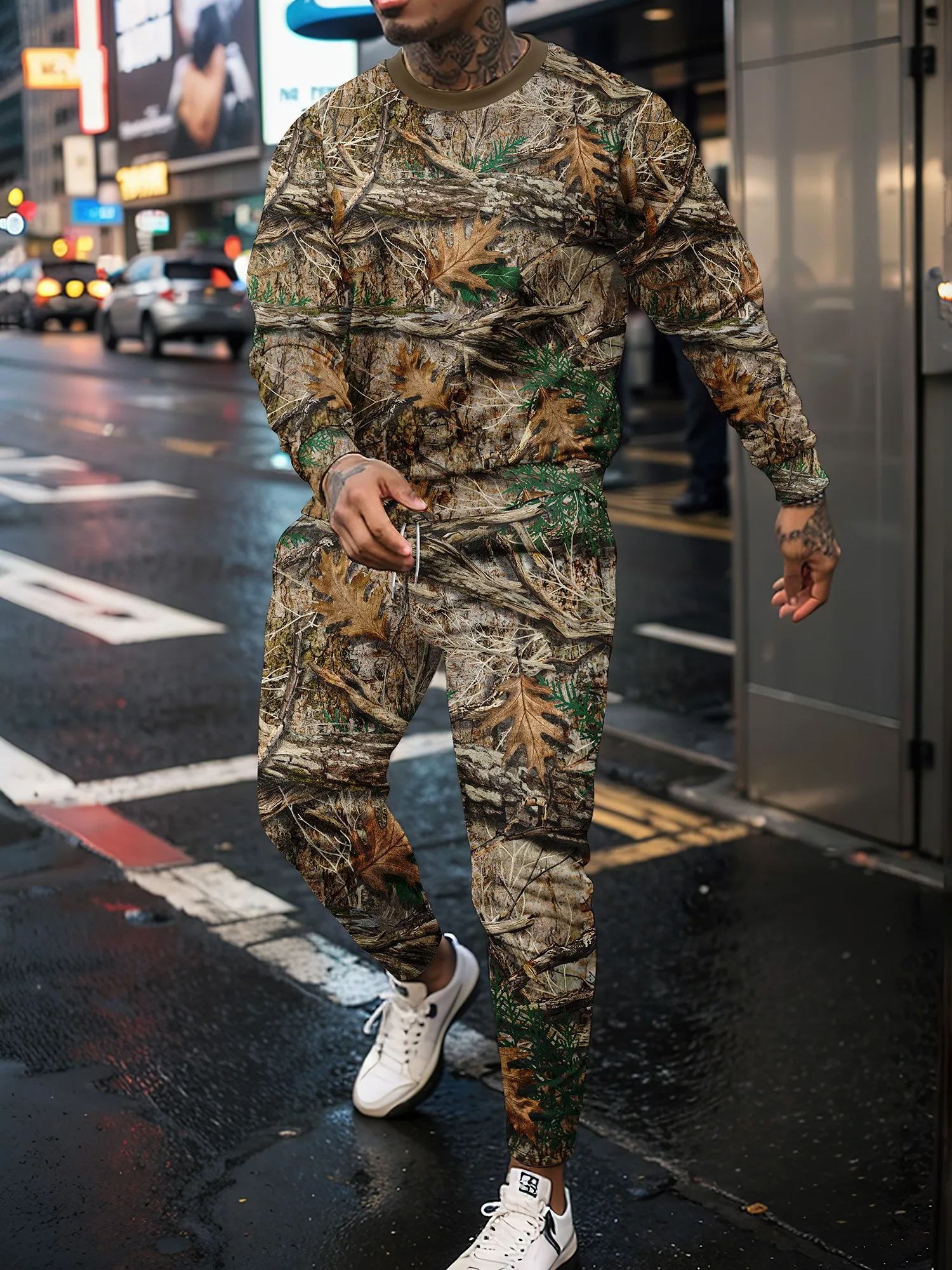 Jungle Camouflage 3D Print Men's Sportswear Set Casual Long-Sleeved T Shirt Pants 2-Piece Set Oversized Pullover Men Clothing thumbnail 4