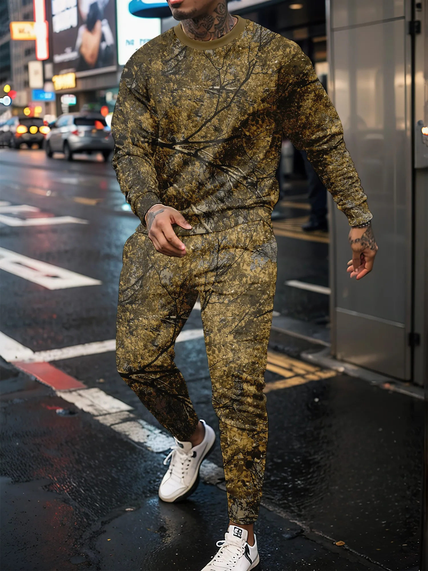 Jungle Camouflage 3D Print Men's Sportswear Set Casual Long-Sleeved T Shirt Pants 2-Piece Set Oversized Pullover Men Clothing thumbnail 2