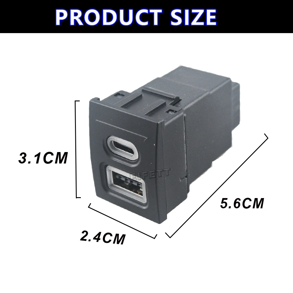 1Pcs For VW Volkswagen Polo 9n polo 9n3 2004-2011 Car Phone Charger Socket Double QC3.0 Type C PD USB Charging Power Adapter thumbnail 5