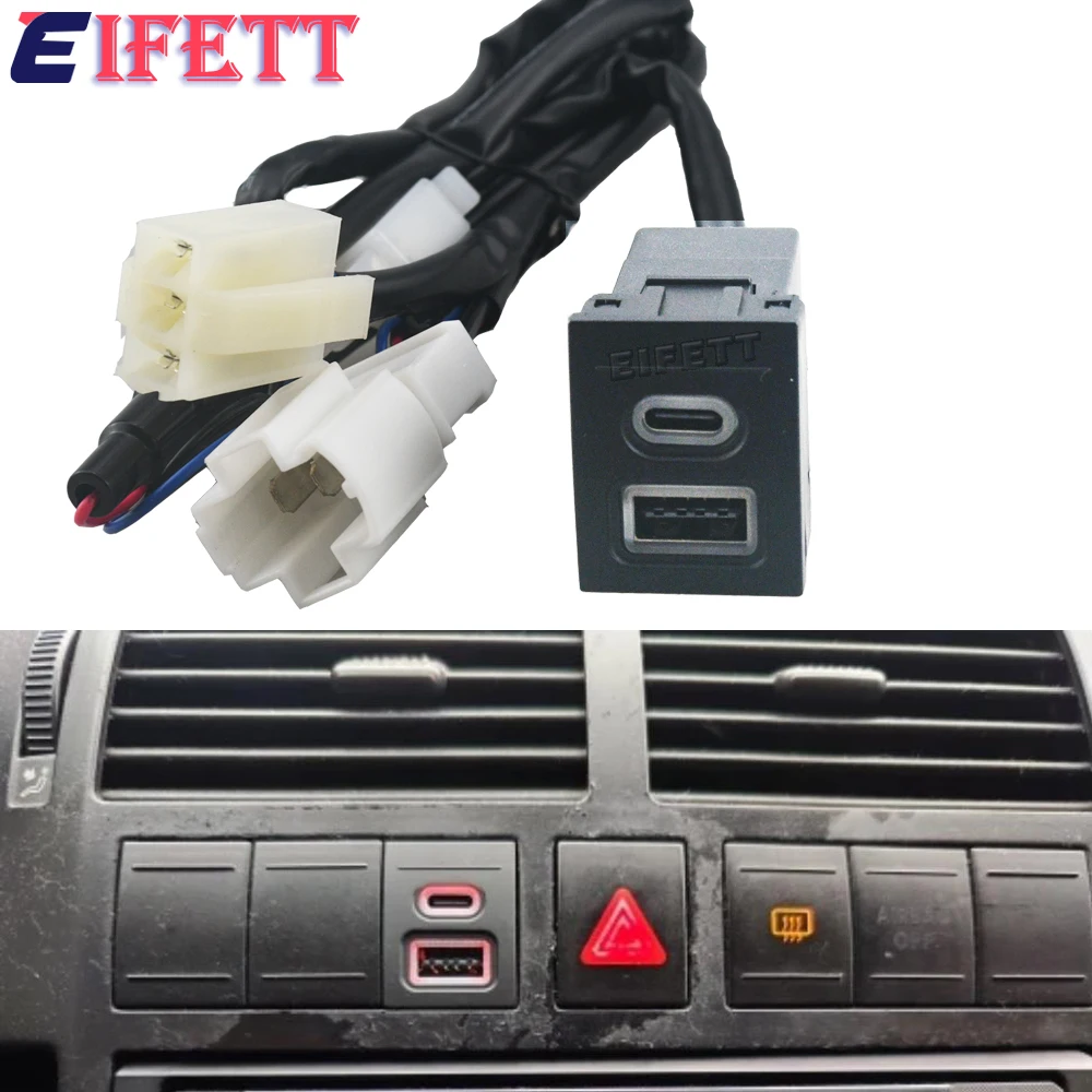 1Pcs For VW Volkswagen Polo 9n polo 9n3 2004-2011 Car Phone Charger Socket Double QC3.0 Type C PD USB Charging Power Adapter thumbnail 2