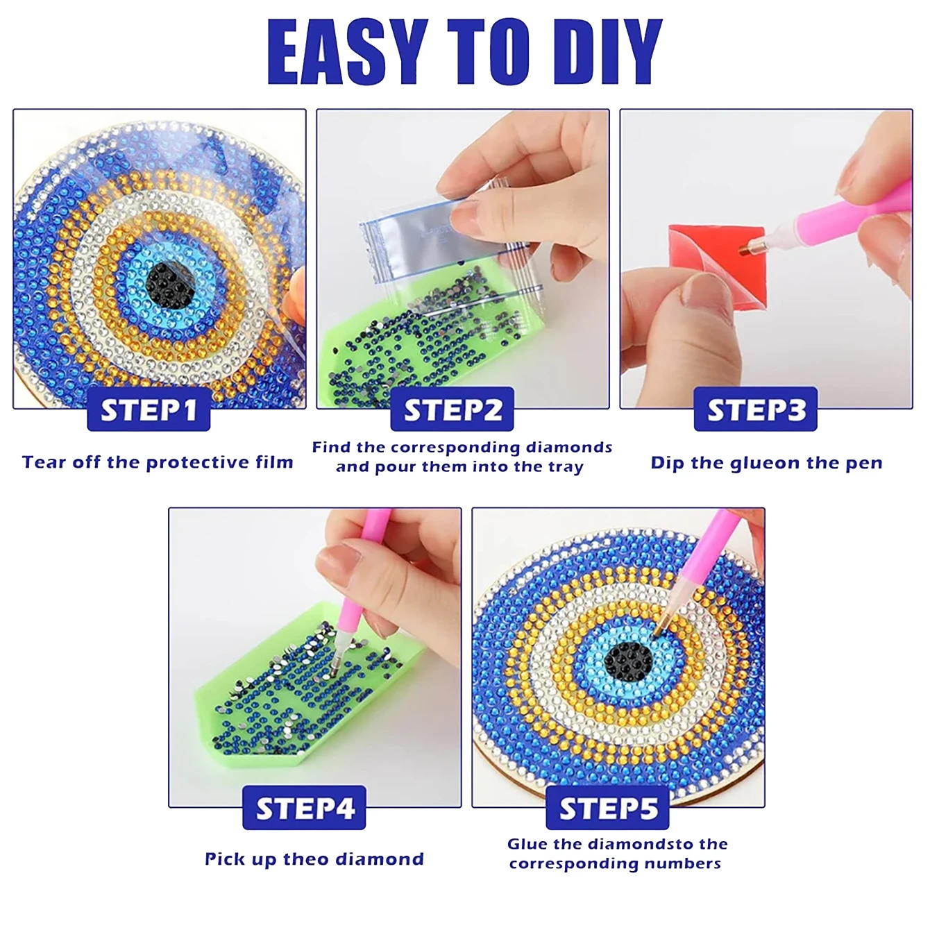 8 pieces/set of diamond painted mandala coasters (with holder) DIY diamond craft kit, art supplies, gifts for beginners thumbnail 5