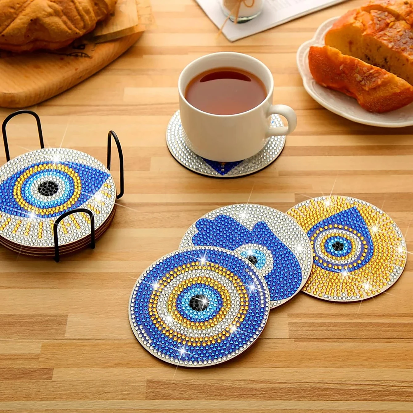 8 pieces/set of diamond painted mandala coasters (with holder) DIY diamond craft kit, art supplies, gifts for beginners thumbnail 3