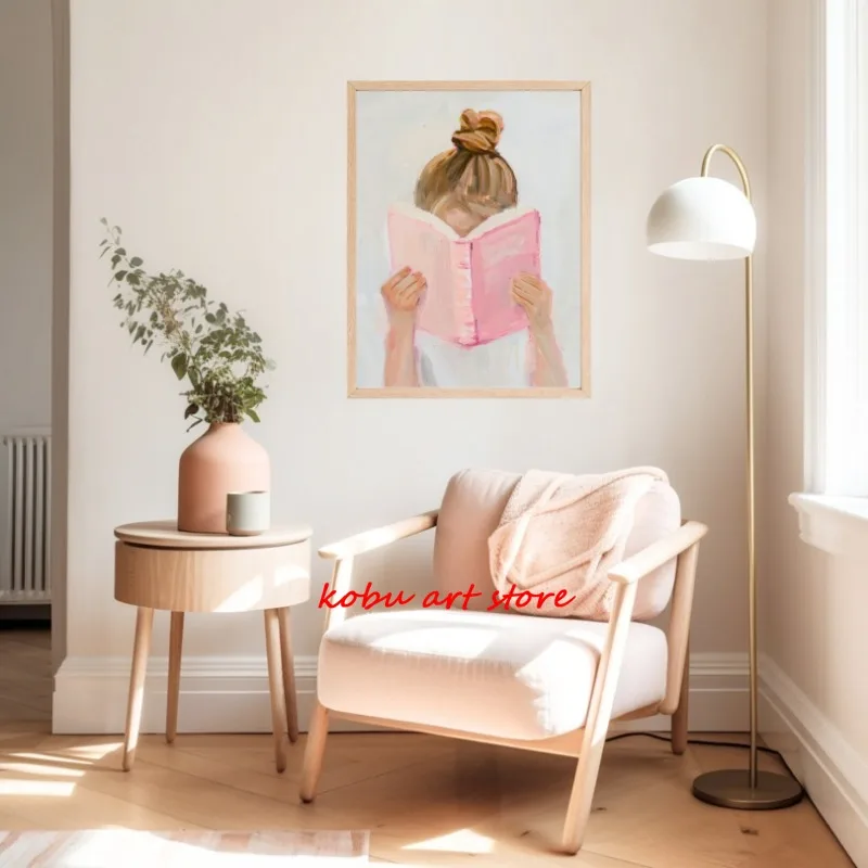 Pastel Watercolor Holding Books Reading Poster Canvas Printing Stack Books Wall Art Picture for Library Study Room Home Decor thumbnail 3