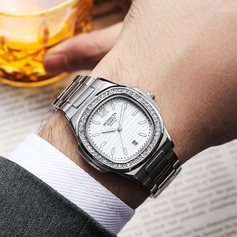 2024 Luxury Fashion Casual Men Watches Big Dial Silver Stainless Steel Calendar Quartz Wristwatch Classic Top Brand Male Clock thumbnail 6