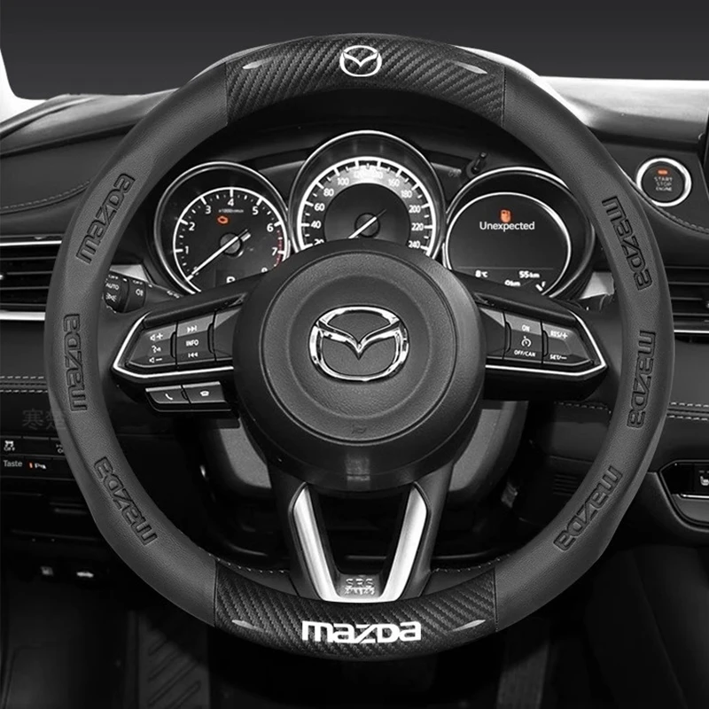 For Mazda 3 5 6 SKYACTIV Axela Atenza CX30 CX5 CX8 CX9 MX5 RX8 RX7 BT50 Carbon fiber Leathe Car Steering Wheel Cover Accessories thumbnail 2