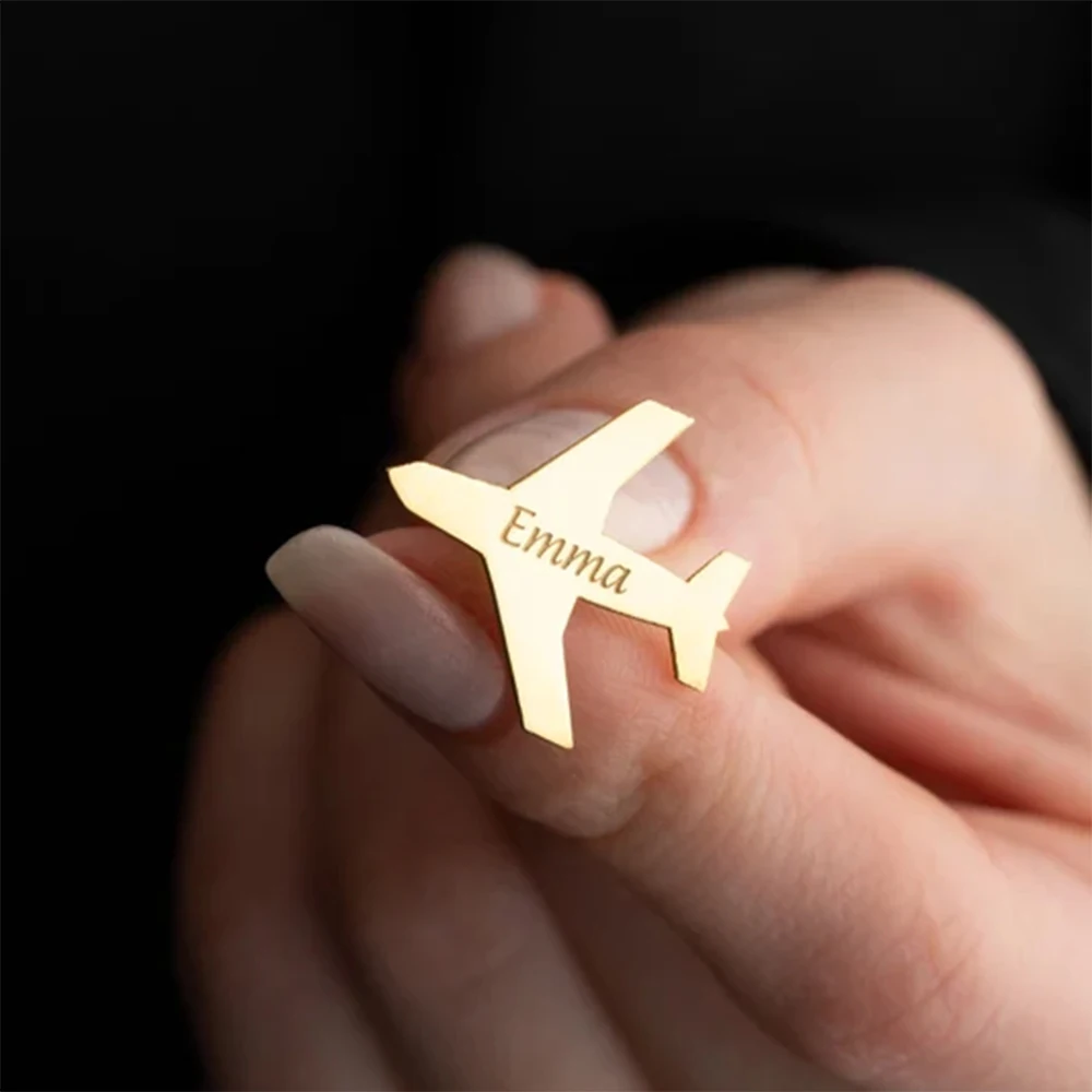 Custom Engraved Name Airplane Name Tag Brooch Personalized Stainless Steel Tag Emblem Pin Party Baby Shower Guest Wedding Decor thumbnail 2