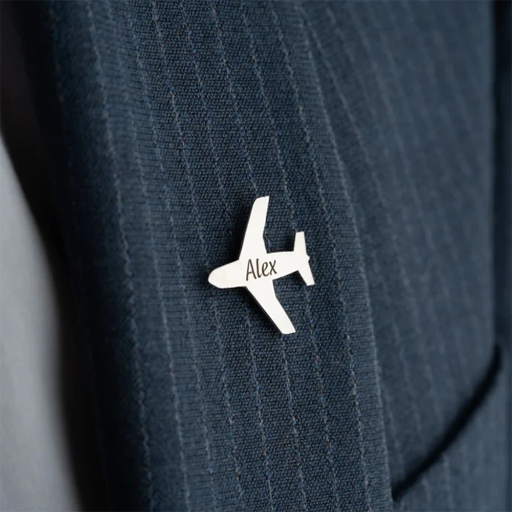 Custom Engraved Name Airplane Name Tag Brooch Personalized Stainless Steel Tag Emblem Pin Party Baby Shower Guest Wedding Decor thumbnail 3