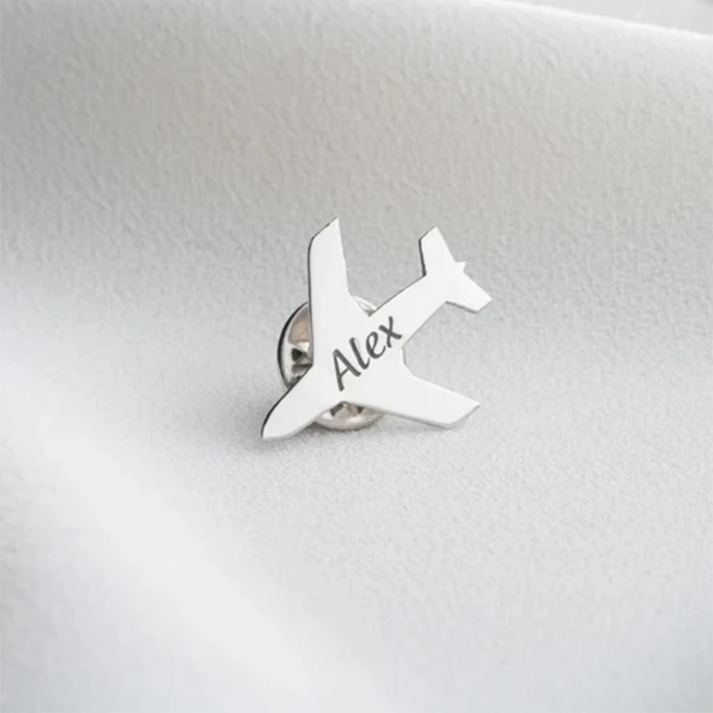 Custom Engraved Name Airplane Name Tag Brooch Personalized Stainless Steel Tag Emblem Pin Party Baby Shower Guest Wedding Decor thumbnail 5