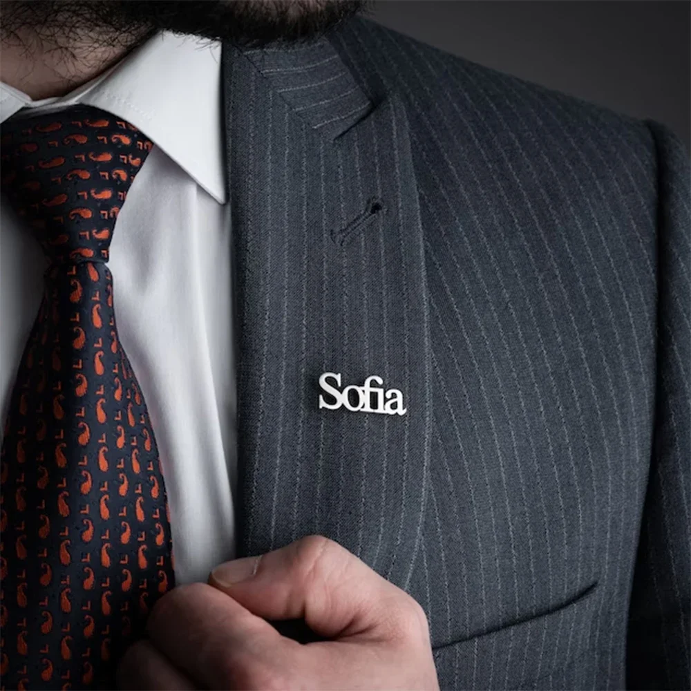 Luxury Custom Name Brooches Personalized Stainless Steel Pin Neutral Jacket Badge Women Jewelry Wedding Lapel Pin Gift Men thumbnail 2