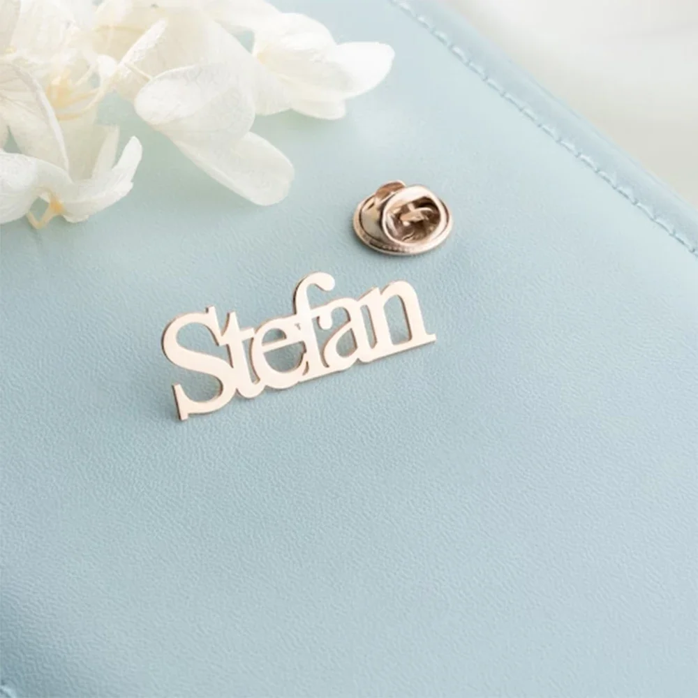 Luxury Custom Name Brooches Personalized Stainless Steel Pin Neutral Jacket Badge Women Jewelry Wedding Lapel Pin Gift Men thumbnail 5