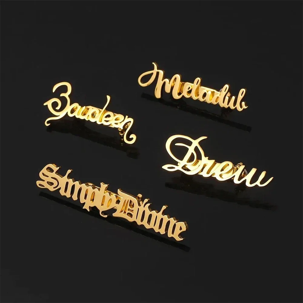 Luxury Custom Name Brooches Personalized Stainless Steel Pin Neutral Jacket Badge Women Jewelry Wedding Lapel Pin Gift Men thumbnail 3