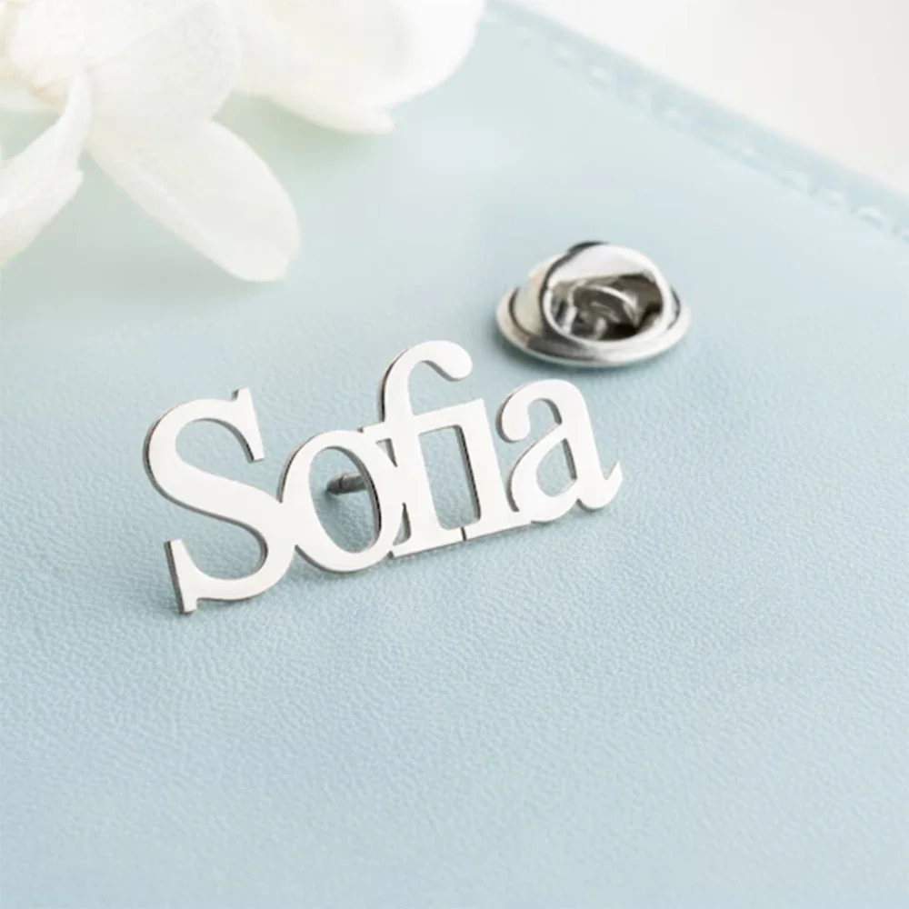 Luxury Custom Name Brooches Personalized Stainless Steel Pin Neutral Jacket Badge Women Jewelry Wedding Lapel Pin Gift Men thumbnail 4