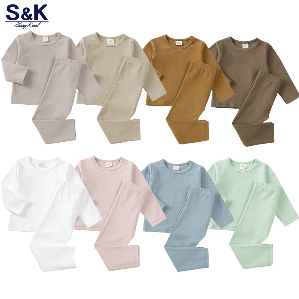 2026 Toddler Kids Pajamas Clothes Set Hight Elasticity Breathable Sleepwear Set For 9M-9T Boy Girl Solid Soft Loungewear