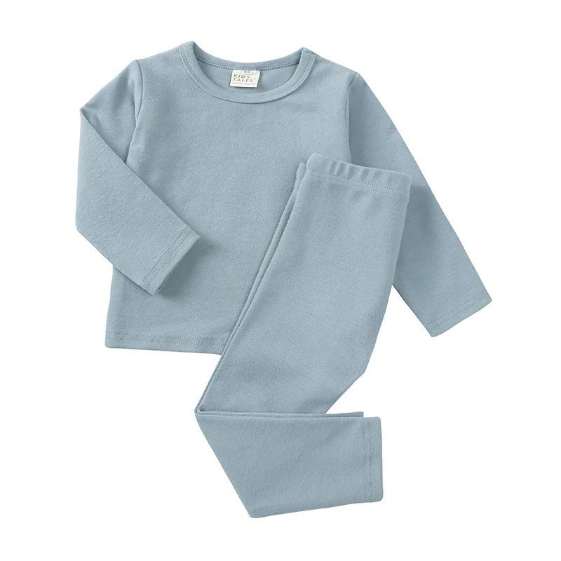 2026 Toddler Kids Pajamas Clothes Set Hight Elasticity Breathable Sleepwear Set For 9M-9T Boy Girl Solid Soft Loungewear thumbnail 3