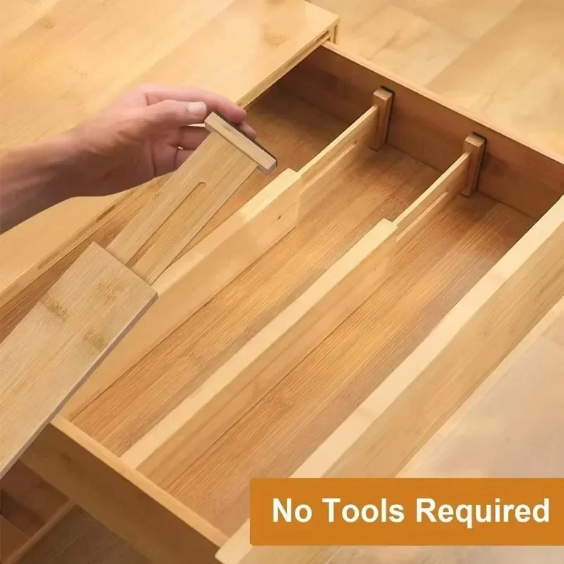1/2/4Pcs Bamboo Drawer Dividers Organizers Adjustable Expandable Loaded Drawer Separators for Kitchen Bedroom Dresser Organizer thumbnail 5