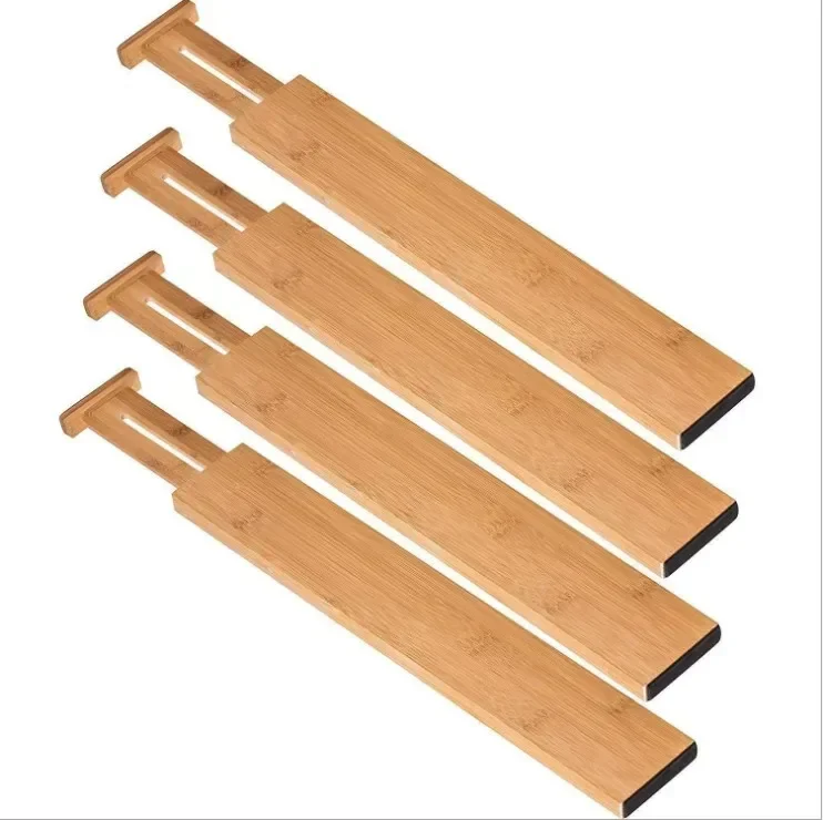 1/2/4Pcs Bamboo Drawer Dividers Organizers Adjustable Expandable Loaded Drawer Separators for Kitchen Bedroom Dresser Organizer thumbnail 2