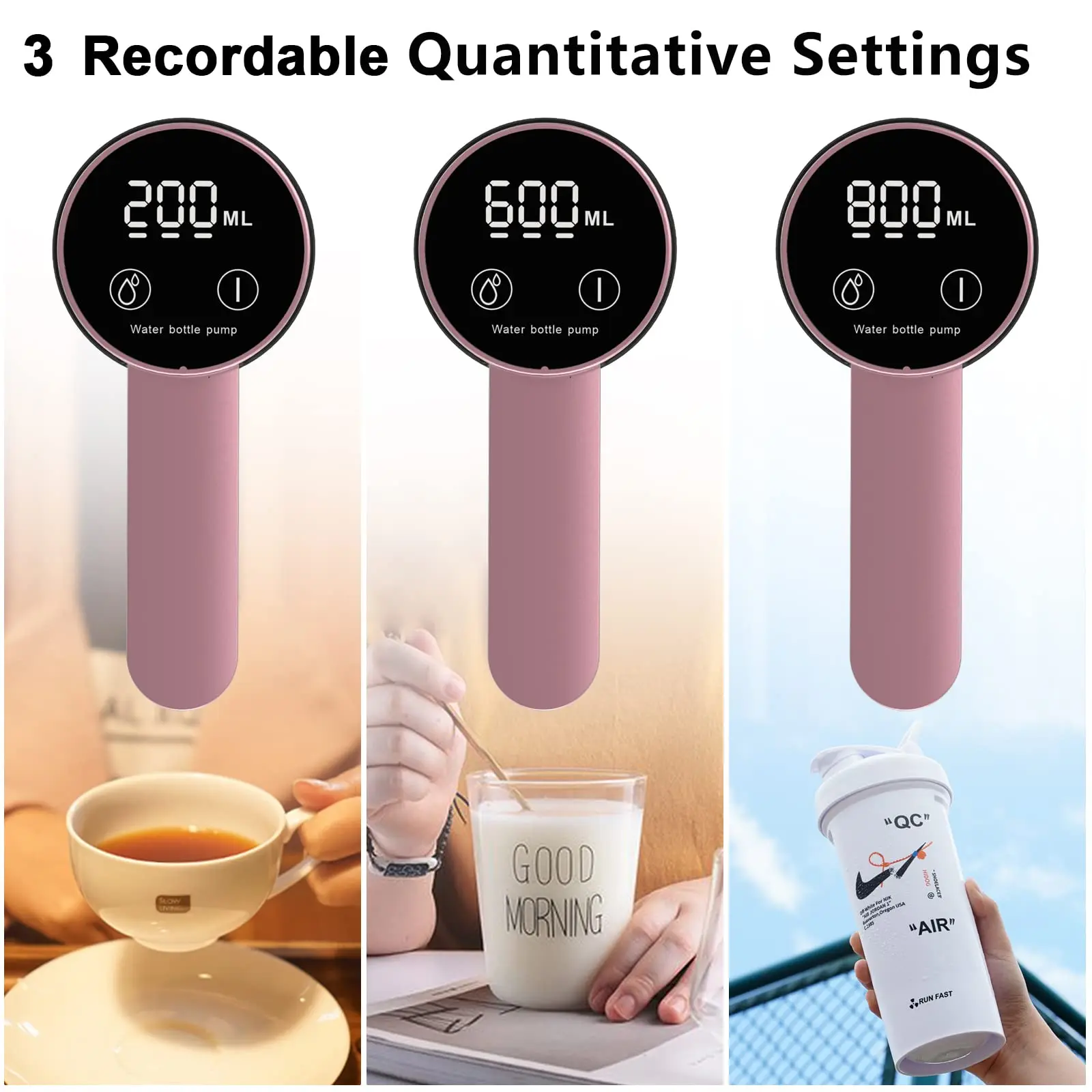 Water Dispenser for 2-5 Gallon Bottle, LED Display Touch Button 3 Quantitative Drinking Water Pump,Type C Charging Water Pump thumbnail 2