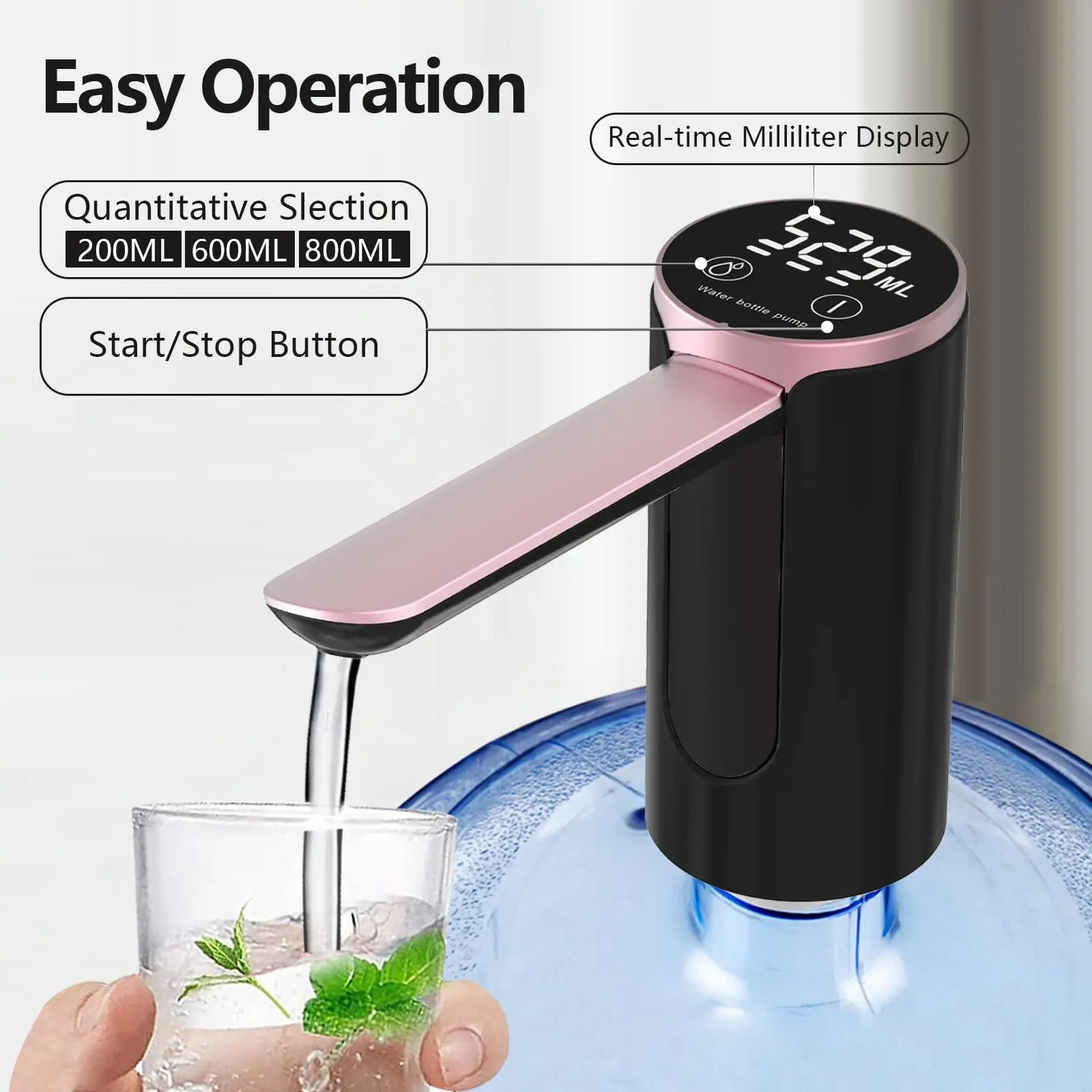 Water Dispenser for 2-5 Gallon Bottle, LED Display Touch Button 3 Quantitative Drinking Water Pump,Type C Charging Water Pump thumbnail 5